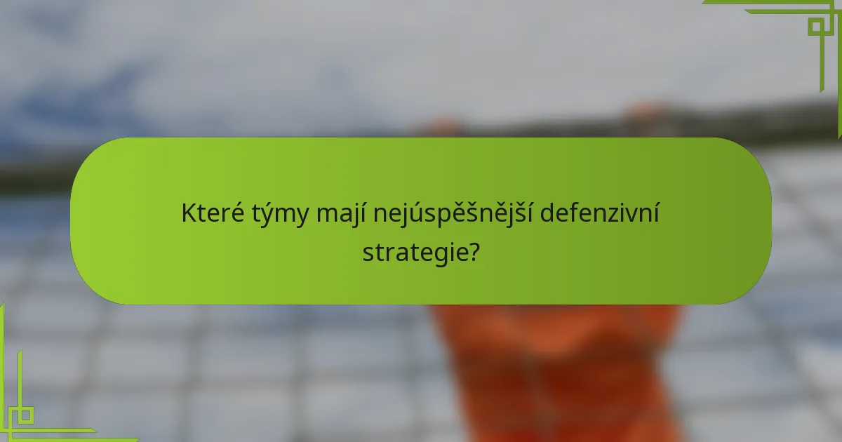 Které týmy mají nejúspěšnější defenzivní strategie?